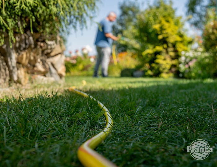 Wąż w ogrodzie doprowadza wodę do miejsc, gdzie akurat jest potrzebna
