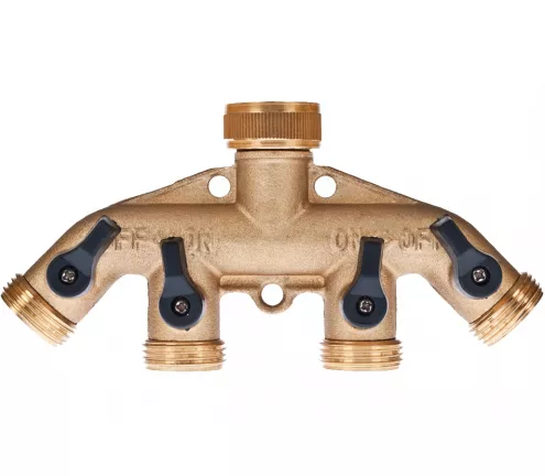 Przyłącze kranowe - mosiężny rozdzielacz 4-drożny z zaworami kulowymi Khayner Garden - X6YB